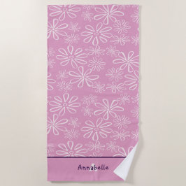 Vrouwelijke Naam & Blush & Roze Bloemen Doodle Pat Strandlaken