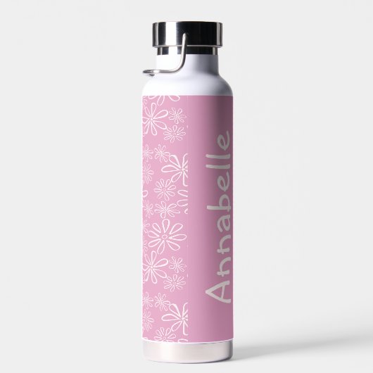 Vrouwelijke naam Pink Blush Flower Doodle Pattern Waterfles (Rechts)