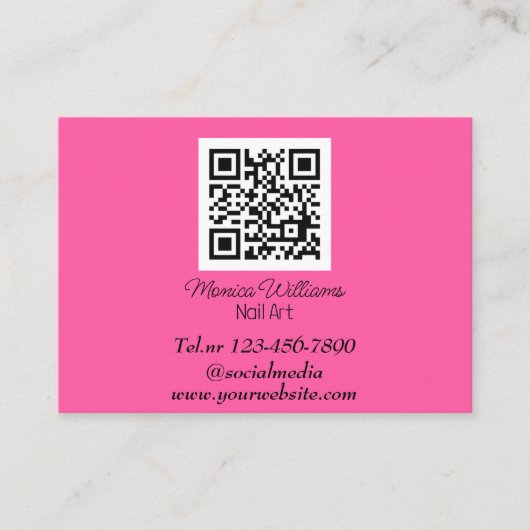 Vrouwelijke Nail Art QR Code Scannable Neon Roze Visitekaartje (Voorkant)