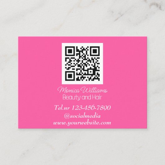 Vrouwelijke Nail Art QR Code Scannable Neon Roze Visitekaartje (Voorkant)