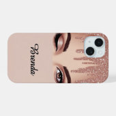 Vrouwelijke Oog Roze Goud Drip ✨ Glam Glitter Luxe iPhone 15 Case (Achterkant horizontaal)