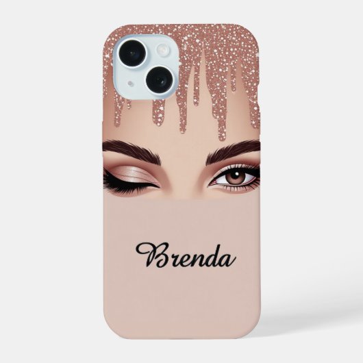 Vrouwelijke Oog Roze Goud Drip ✨ Glam Glitter Luxe iPhone 15 Case (Achterkant)