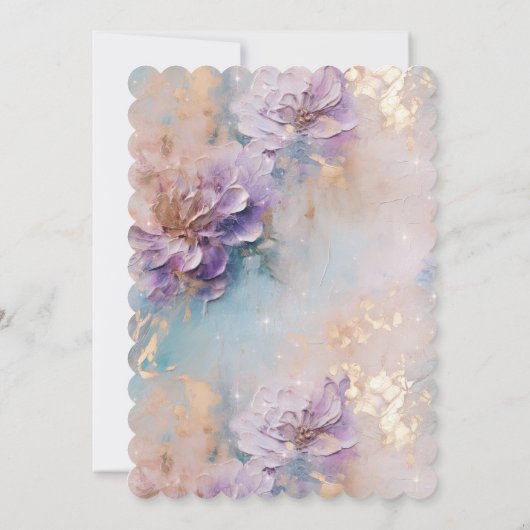 Vrouwelijke Paarse Blauwe en Gouden Bloemen Kaart (Achterkant)