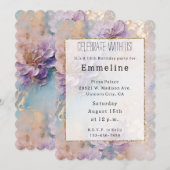 Vrouwelijke Paarse Blauwe en Gouden Bloemen Kaart (Voorkant / Achterkant)