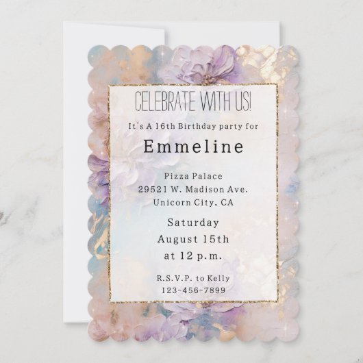 Vrouwelijke Paarse Blauwe en Gouden Bloemen Kaart (Voorkant)