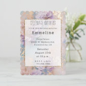 Vrouwelijke Paarse Blauwe en Gouden Bloemen Kaart (Staand voorkant)