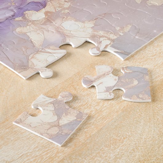 Vrouwelijke Paarse Blauwe en Gouden Bloemen Legpuzzel (Zijkant)