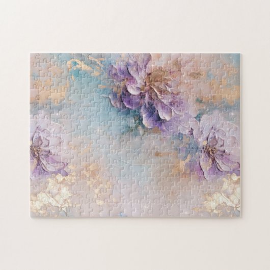 Vrouwelijke Paarse Blauwe en Gouden Bloemen Legpuzzel (Horizontaal)