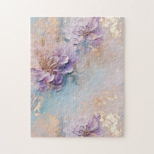 Vrouwelijke Paarse Blauwe en Gouden Bloemen Legpuzzel (Verticaal)