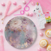 Vrouwelijke Paarse Blauwe en Gouden Bloemen Papieren Bordje (Feest)