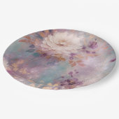 Vrouwelijke Paarse Blauwe en Gouden Bloemen Papieren Bordje (Gekanteld)