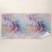 Vrouwelijke Paarse Blauwe en Gouden Bloemen Strandlaken (Voorkant)