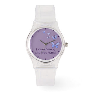 Vrouwelijke Paarse Blauwe Vlinders met Quote Horloge