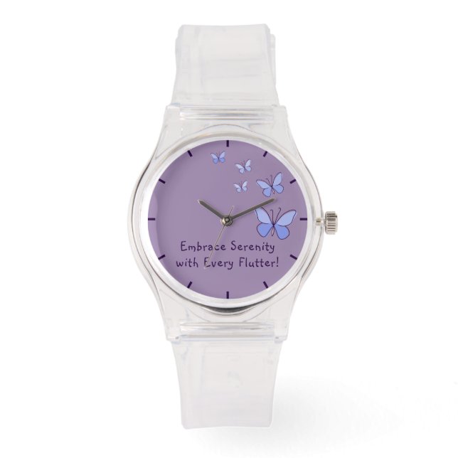 Vrouwelijke Paarse Blauwe Vlinders met Quote Horloge (Voorkant)