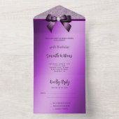 Vrouwelijke Paarse Gem Bow & Glitter Verjaardag All In One Uitnodiging (Binnen)