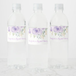 Vrouwelijke Paarse Gouden Waterverf Bloem Roos Fav Waterfles Etiket