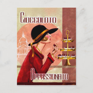 Vrouwelijke passie voor chocolade, vintage grappig briefkaart