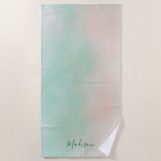Vrouwelijke Pastel Roze Groen Verlopen Script Strandlaken (Voorkant)