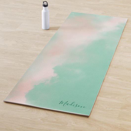 Vrouwelijke Pastel Roze Groene Elegante Script Naa Yogamat (In situ)