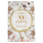 Vrouwelijke Pastel Roze Rustiek Goud Verjaardag Gi Medium Cadeauzakje (Voorkant)