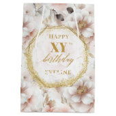 Vrouwelijke Pastel Roze Rustiek Goud Verjaardag Gi Medium Cadeauzakje (Achterkant)