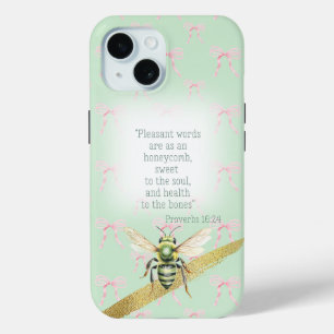 Vrouwelijke Pastelgroene Roze Strik Bijbel Groene iPhone 15 Case