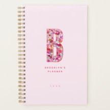 Vrouwelijke pastelroze bloemige monogram gepersona