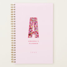 Vrouwelijke pastelroze bloemige monogram gepersona