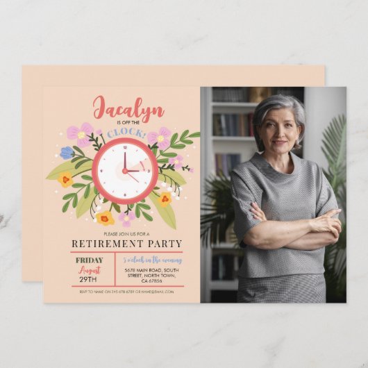 Vrouwelijke pensionering Off The Clock Bloemrijke  Kaart (Voorkant / Achterkant)