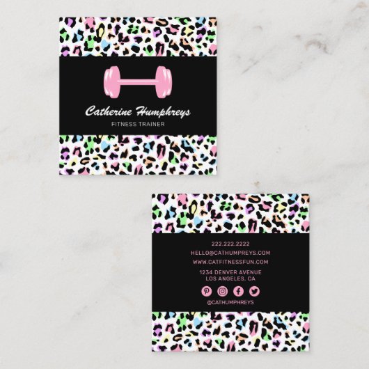Vrouwelijke Personal Trainer Leopard Print Vierkante Visitekaartje (Voorkant / Achterkant)