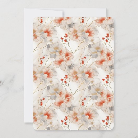 Vrouwelijke Perzik Rood Wit Bloemen Kaart (Achterkant)