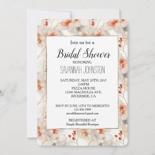 Vrouwelijke Perzik Rood Wit Bloemen Kaart (Voorkant)