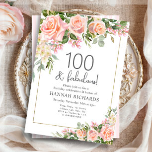 vrouwelijke perzik   Roze Rozen Bloemen 100ste ver Kaart