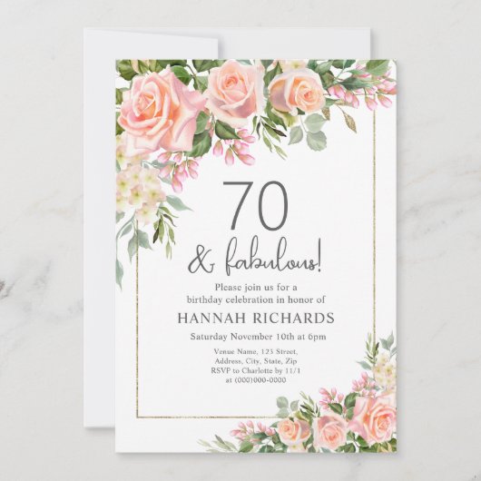 vrouwelijke perzik | Rozen Bloemen 70ste verjaarda Kaart (Voorkant)