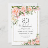 vrouwelijke perzik | Rozen Bloemen 80ste verjaarda Kaart (Voorkant)