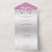 Vrouwelijke Pink Gem Bow & Glitter Verjaardag All In One Uitnodiging (Binnen)