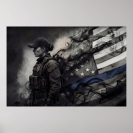 Vrouwelijke Politie Tribut Blauwe Lijn Amerikaanse Poster
