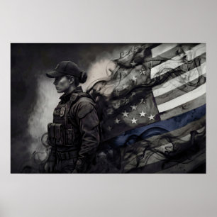Vrouwelijke Politie Tribut Blauwe Lijn Amerikaanse Poster