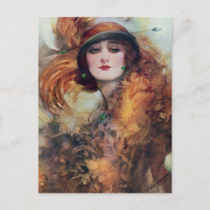  vrouwelijke portret 20s Vloeiend Pet Kunst Briefkaart