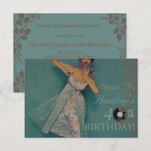 Vrouwelijke retro stijl verjaardagsfeest uitnodigi kaart (Voorkant / Achterkant)