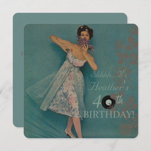 Vrouwelijke Retro Stijl Verjaardagsfeest Uitnodigi Kaart (Voorkant / Achterkant)