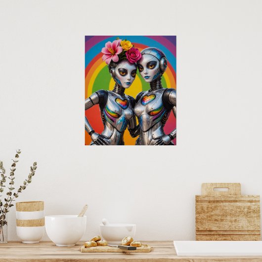 Vrouwelijke robots verliefd poster (Keuken)