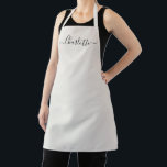 Vrouwelijke, roomwitte, op maat gemaakte scriptnaa schort<br><div class="desc">Persoonlijk,  roomwit,  modern,  op maat gemaakt script naam tekst monogram effen kleur vrouwelijk stijlvol elegant chic roomwit en zwart tekst keuken Schort. Op maat maken,  personaliseren met naam,  citaat,  frase of tekst. Geweldig voor koks,  chefs,  pottenbakken,  keramiek,  handwerk,  werk,  keuken,  bakken,  bbq,  grill,  enz</div>
