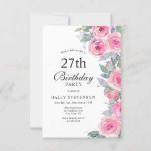 Vrouwelijke Roze Aquarel Bloem Chic 27e Verjaardag Kaart