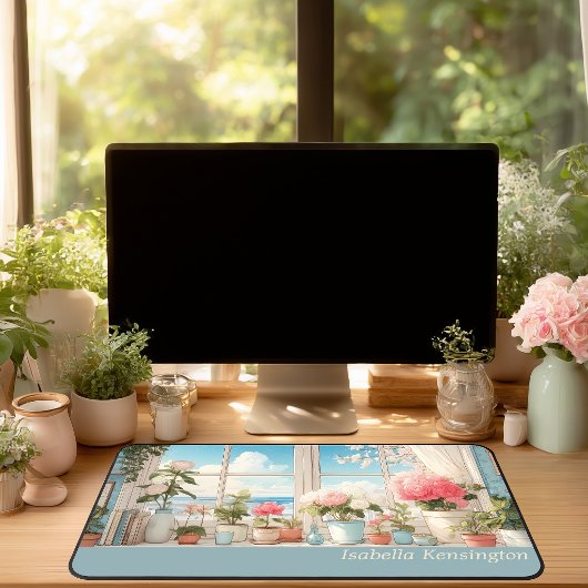 Vrouwelijke Roze Aquarel Bloemen Aangepaste Bureau Bureaumat