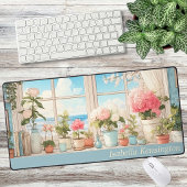 Vrouwelijke Roze Aquarel Bloemen Aangepaste Bureau Bureaumat