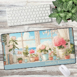 Vrouwelijke Roze Aquarel Bloemen Aangepaste Bureau Bureaumat