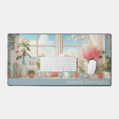 Vrouwelijke Roze Aquarel Bloemen Aangepaste Bureau Bureaumat (Keyboard & Muis)