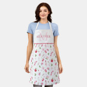 Vrouwelijke Roze Aquarel Bloempatroon Monogram Schort (Gedragen)