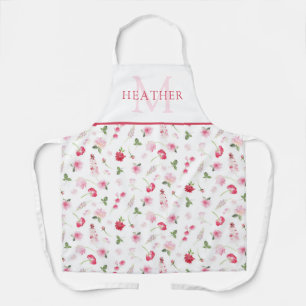 Vrouwelijke Roze Aquarel Bloempatroon Monogram Schort